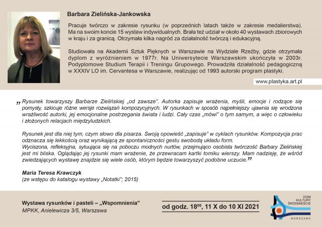 Barbara Zielińska-Jankowska - Zaproszenie na wystawę rysunków i pasteli "Wspomnienia" - Warszawa 2021